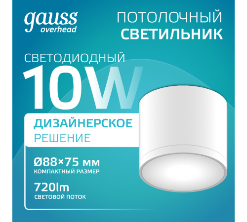 Светильник светодиодный декоративный бытовой с рассеивателем HD024 10W (белый) 4100K 88х75мм  HD024  Gauss