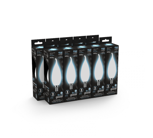 Лампа светодиодная Filament Свеча на ветру 9W 610lm 4100К Е14 milky LED 1/10/50  104201209  Gauss