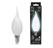 Лампа светодиодная Filament Свеча на ветру 9W 610lm 4100К Е14 milky LED 1/10/50  104201209  Gauss