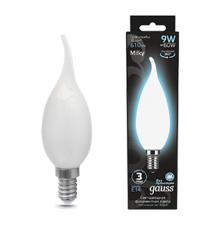 Лампа светодиодная Filament Свеча на ветру 9W 610lm 4100К Е14 milky LED 1/10/50  104201209  Gauss