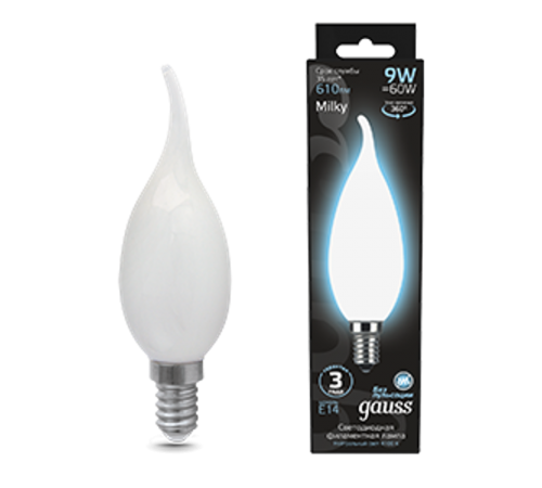 Лампа светодиодная Filament Свеча на ветру 9W 610lm 4100К Е14 milky LED 1/10/50  104201209  Gauss