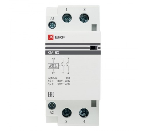 Контактор модульный КМ 63А 2NО (2 мод.) EKF PROxima  km-2-63-20  EKF