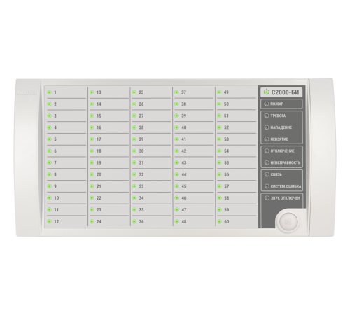 Блок индикации для отображения 60 разделов на двухцветных и 8 системных светодиодных индикаторах.  С2000-БИ SMD  Болид