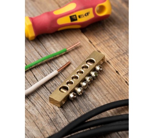 Шина PEN "ноль-земля" (6х9мм) 6 отверстий латунь крепеж по краям EKF PROxima  sn0-63-06-k  EKF