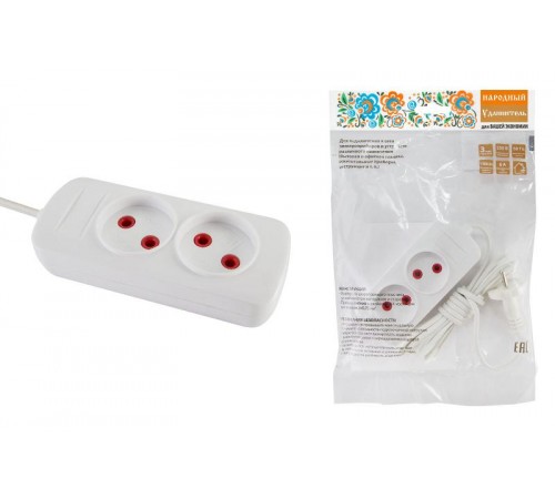 Удлинитель народный УН2 2 гнезда, 10метров, б/з, ШВВП 2х0,75 мм2 6А/250В  SQ1303-1234  TDM