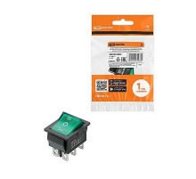 KCD4-203N 250В AC/DC, 2P, 15А, (6с), ON-OFF-ON, с нейтралью, черный корпус, зеленая клавиша, LED  SQ0703-0052  TDM