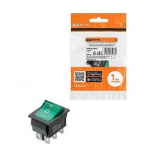 KCD4-203N 250В AC/DC, 2P, 15А, (6с), ON-OFF-ON, с нейтралью, черный корпус, зеленая клавиша, LED  SQ0703-0052  TDM