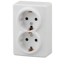 Розетка 2-ая с заземлением Schuko, 16АХ-250В,11-2205-01, ОУ, Эксперт, Белый Б0020691  ЭРА