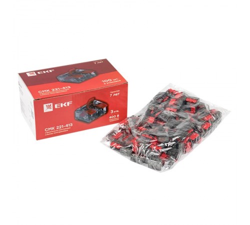 Клемма СМК 221-413 3 отверстия 0.2-4.0 мм2 (100шт.) EKF PROximaplc-smk-221-413EKF