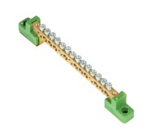 Шина "0" PE 6x9мм 14 отверстий латунь с контактной пластиной 2 зелёных угловых изолятора EKF PROximasn0-63-14-2-peEKF
