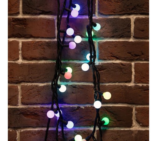 Гирлянда Мультишарики 17,5 мм, 10 м, черный каучук, 80 LED, цвет RGB  303-679  NEON-NIGHT