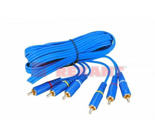 Шнур 3 RCA - 3 RCA, длина 3 метра, синий (GOLD)  17-0204-1  REXANT