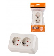 Розетка угловая двойная 2П+3 открытой установки с з/ш IP20 250В 16А сл. кость "Ладога"  SQ1801-0243  TDM