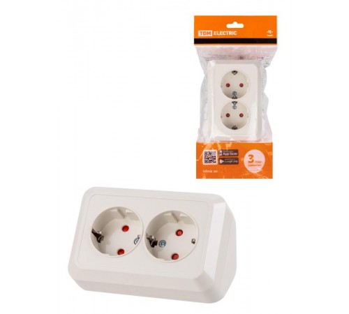 Розетка угловая двойная 2П+3 открытой установки с з/ш IP20 250В 16А сл. кость "Ладога"  SQ1801-0243  TDM