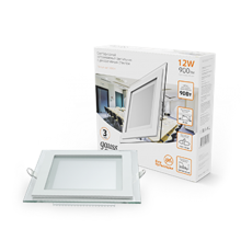 Светильник светодиодный квадратный с декоративным стеклом,160х160х30, O118x118 12W 3000K, 900 лм  948111112  Gauss