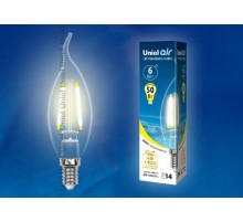 Лампа светодиодная LED-CW35-6W/WW/E14/CL GLA01TR LED. "свеча на ветру", прозр серия Air. 3000K  UL-00002199  Uniel