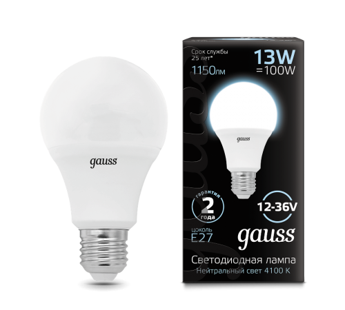 Лампа светодиодная низковольтная A60 AC12-36V 13W 1150lm 4100K E27 LED 1/10/100  202502213  Gauss