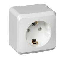 Этюд Белый О/У Розетка с заземлением со шторками  PA16-004B  SE
