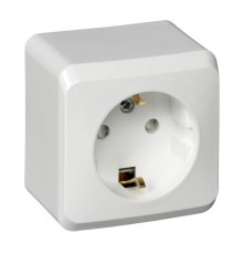 Этюд Белый О/У Розетка с заземлением со шторками  PA16-004B  SE