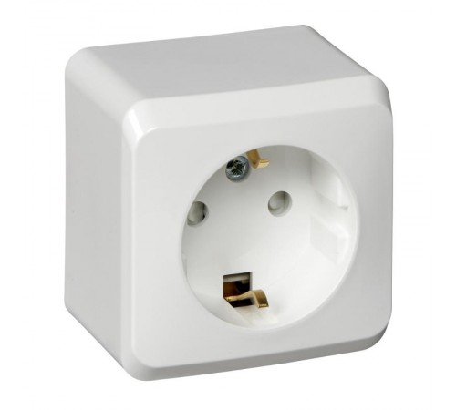 Этюд Белый О/У Розетка с заземлением со шторками  PA16-004B  SE