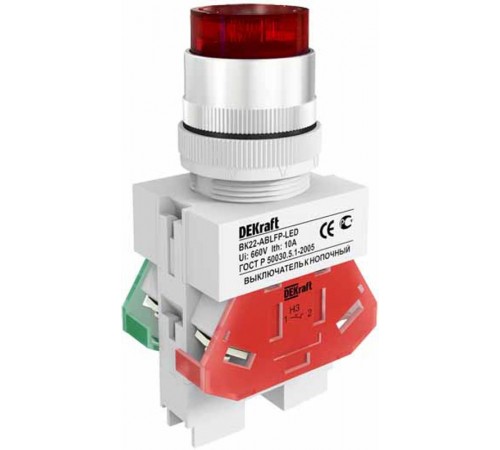 Выкл. кноп. ABLFP 22 мм Цвет:КРАСНЫЙ LED 220В ВK-22 a  25027DEK  DEKraft