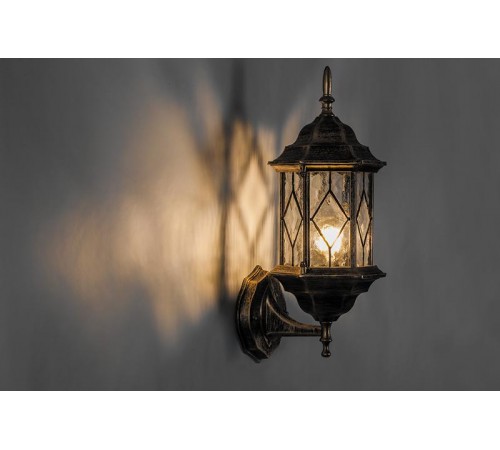 Светильник садово-парковый PL121 шестигранный на стену вверх 60W E27 230V,черное золото  11343  Feron