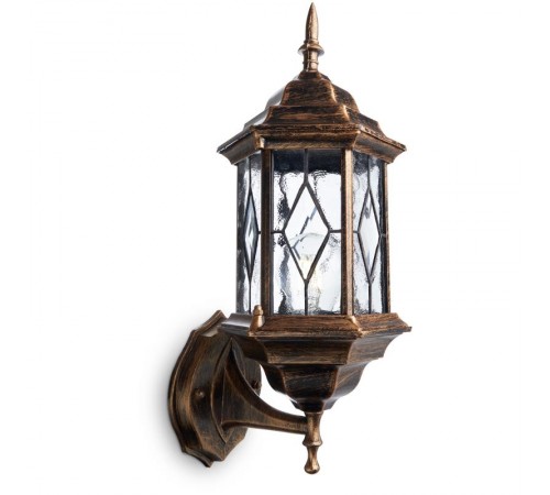 Светильник садово-парковый PL121 шестигранный на стену вверх 60W E27 230V,черное золото  11343  Feron