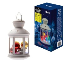 Фонарь с диодов  гирляндой внутри  ULD-L1220-010/DTB/RGB WHITE  на батарейке  10 диодов , RGB свет,режим мигания, белый корпус  UL-00005490  Uniel
