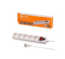 Сетевой фильтр СФ-05В выключатель, 5 гнезд, 3 метра, с/з, ПВС 3х0,75мм2 10А/250В белый  SQ1304-0017  TDM