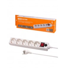 Сетевой фильтр СФ-05В выключатель, 5 гнезд, 3 метра, с/з, ПВС 3х0,75мм2 10А/250В белый  SQ1304-0017  TDM