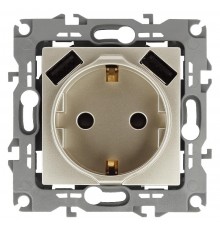 12-4109-04 Розетка с заземлением 16A-250В, штор. с 2xUSB 5В-3А, 12, шампань   Б0047843  ЭРА