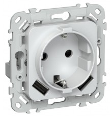 FLITE Розетка с заземлением со шторками 16А с USB A+A 3,1А РСЮша11-0-ФлЖ жемчуг  FI-R14-16-U21-D31-K36  IEK