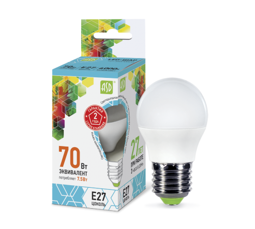 Лампа светодиодная LED-ШАР-standard 7.5Вт 230В Е27 4000К 675Лм  4690612003993  ASD