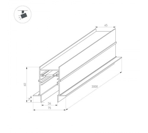 Трек встраиваемый MAG-TRACK-4560-FDW-3000 (BK) (arlight, IP20 Металл, 3 года)  034680  Arlight