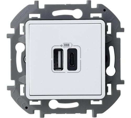 Inspiria Белый Устройство зарядное 2 местное с USB-разьемами A-C 240В/5В 3000мА С/У без рамки  673760  Legrand