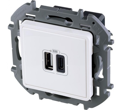 Inspiria Белый Устройство зарядное 2 местное с USB-разьемами A-C 240В/5В 3000мА С/У без рамки  673760  Legrand