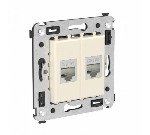 Компьютерная розетка RJ-45 без шторки в стену, кат.6А двойная экранированная, "Avanti", "Ванильная дымка"  4405774  DKC