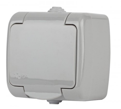 5-201-03 Розетка 2P+E Schuko, 16А-250В, IP54, ОУ, Atlantic, серый  Б0050945  Intro