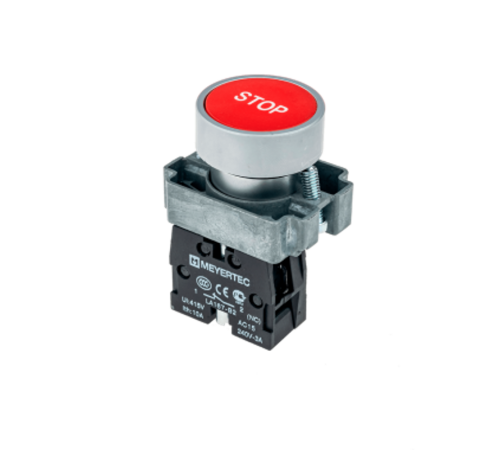 Кнопка плоская с маркировкой, красная, знак "stop", 1NC,мет. MTB2-BAZ12434  58169  ОВЕН