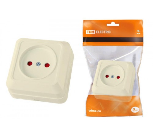 Розетка 2П открытой установки с з/ш IP20 10А, слоновая кость "Ладога"   SQ1801-0063  TDM