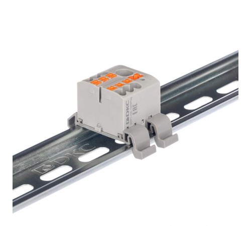 Блок распределительный с гориз. адапт. на рейку шириной 35мм, зажим push-in, 1 ввод 6 кв.мм, 4 точки подкл. 2,5 кв.мм, серый  DTP1-104-104SPUG-H  DK