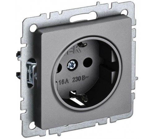 BRITE Розетка с заземлением со шторками 16А РС14-1-0-БрС сталь  BR-R14-16-K46  IEK
