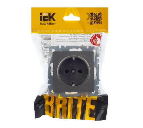 BRITE Розетка с заземлением со шторками 16А РС14-1-0-БрС сталь  BR-R14-16-K46  IEK