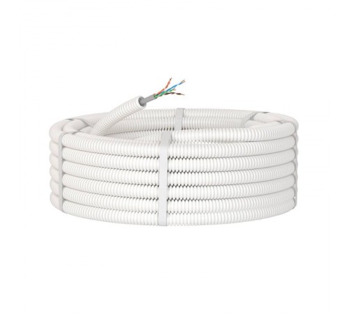 Электротруба из ПЛЛ не содержит галогенов, гибкая гофрированна д. 16 мм, цвет белый, с кабелем витая пара 5EU/UTP нг(А)-HF, 100 м  8EU816100HF  DKC