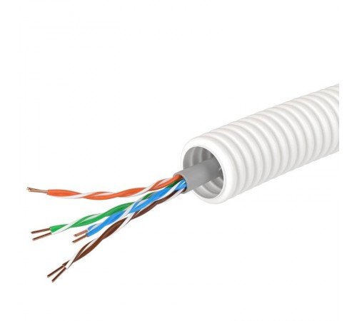 Электротруба из ПЛЛ не содержит галогенов, гибкая гофрированна д. 16 мм, цвет белый, с кабелем витая пара 5EU/UTP нг(А)-HF, 100 м  8EU816100HF  DKC