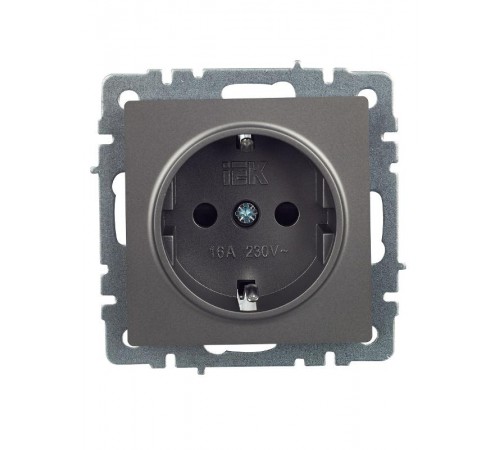 BRITE Розетка с заземлением со шторками 16А РС14-1-0-БрС сталь  BR-R14-16-K46  IEK