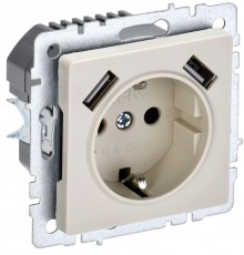BRITE Розетка с заземлением со шторками 16А с USB A+A 3,1А РЮш10-2-БрКр бежевый  BR-R14-16-U21-D31-K10  IEK
