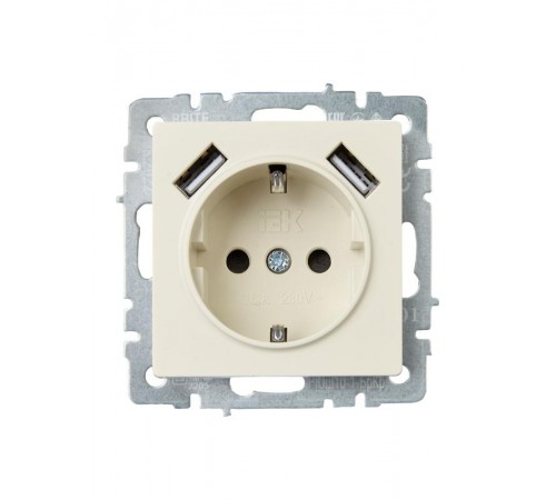 BRITE Розетка с заземлением со шторками 16А с USB A+A 2,1А РЮш10-1-БрКр бежевый  BR-R14-16-U21-D21-K10  IEK