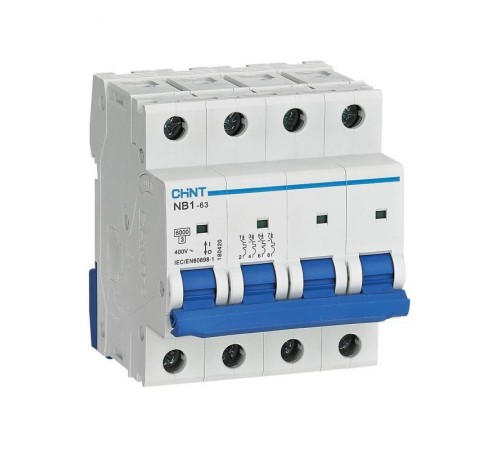 Выключатель автоматический четырехполюсный NB1-63 4P 63A 6кА х-ка D (DB) (R)  179766  CHINT