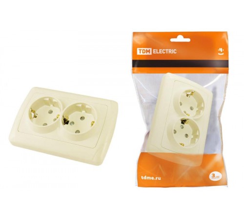 Розетка двойная 2П+З 16А 250В с защ. шт. сл. кость "Онега"   SQ1805-0042  TDM